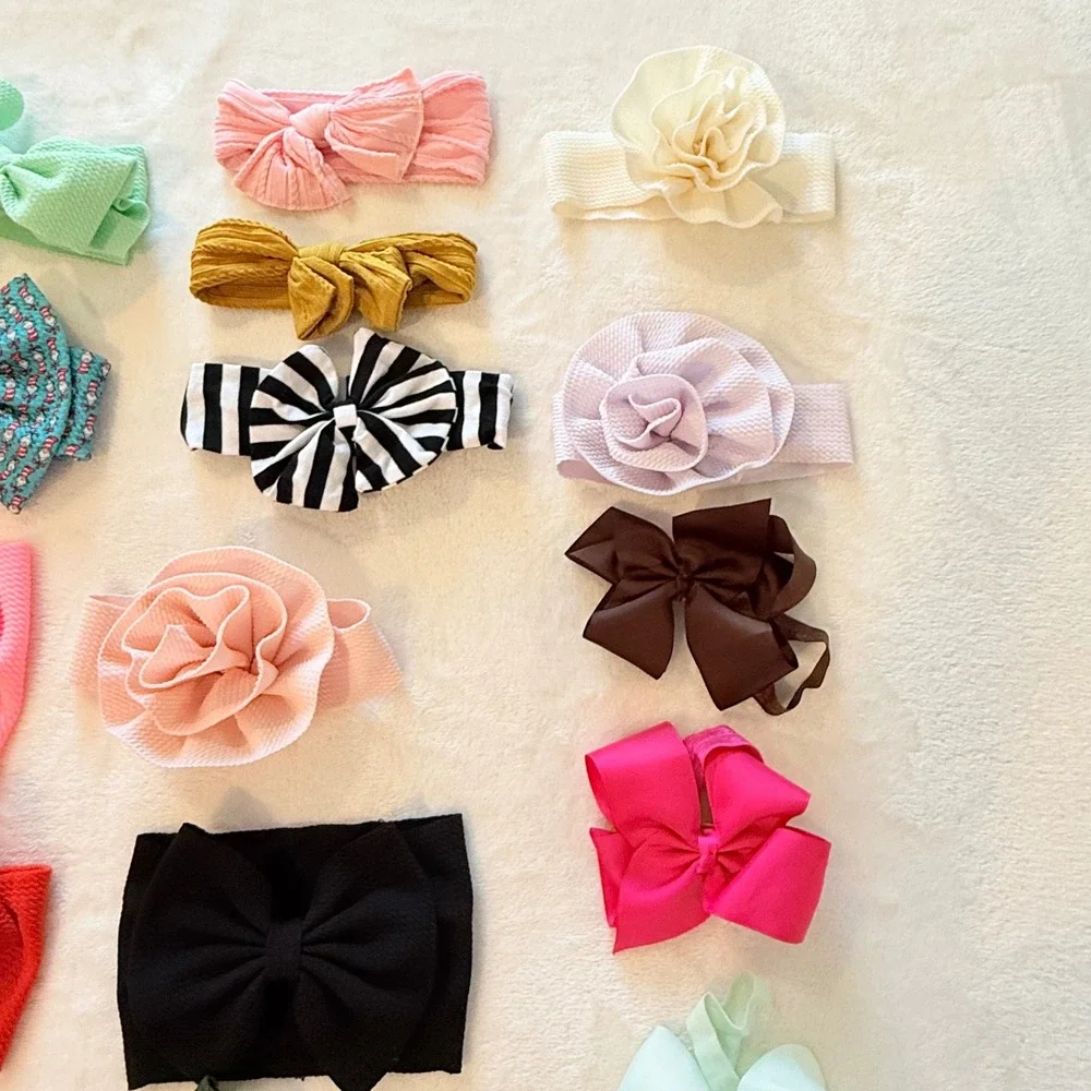 Hair Bow Headband Lot Kids OS Multicolored Textured Floral 17pc